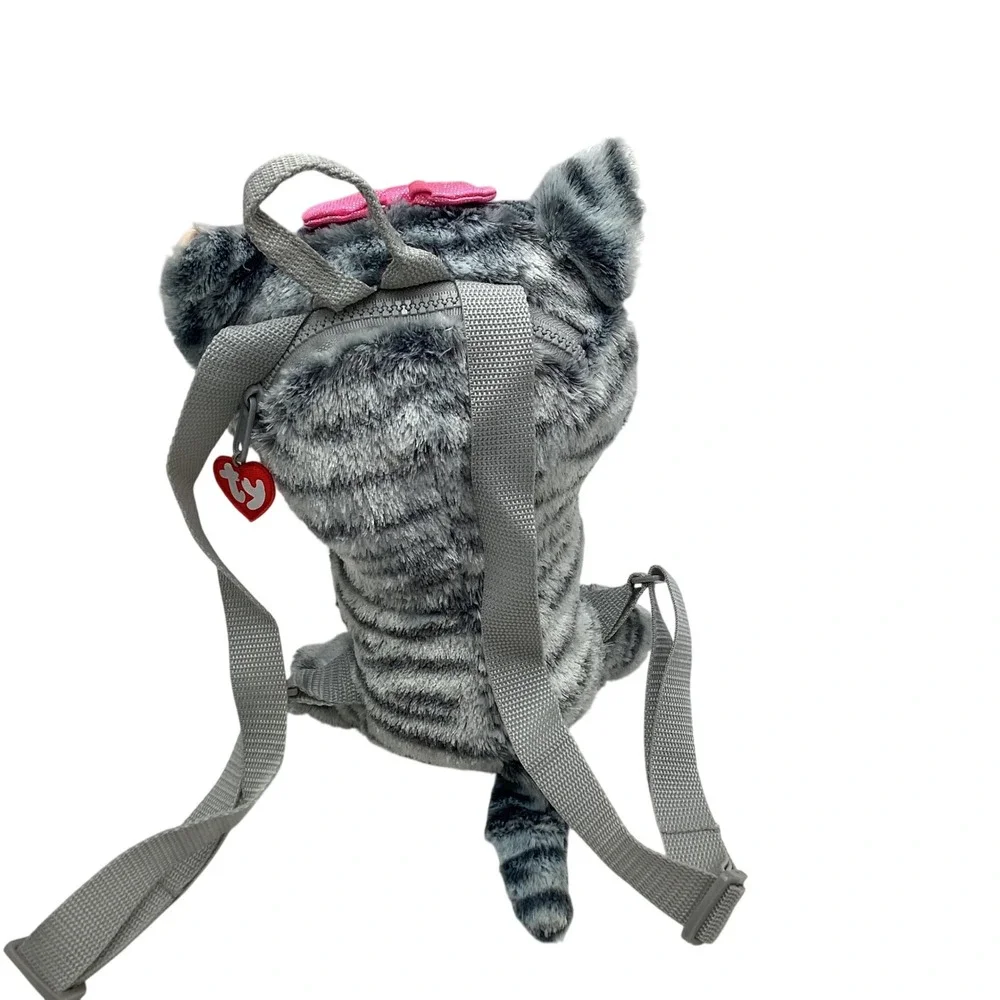Ty Beanie Boos Kiki Grey Cat Plush Backpack Pink Glitter Eyes Striped 95003